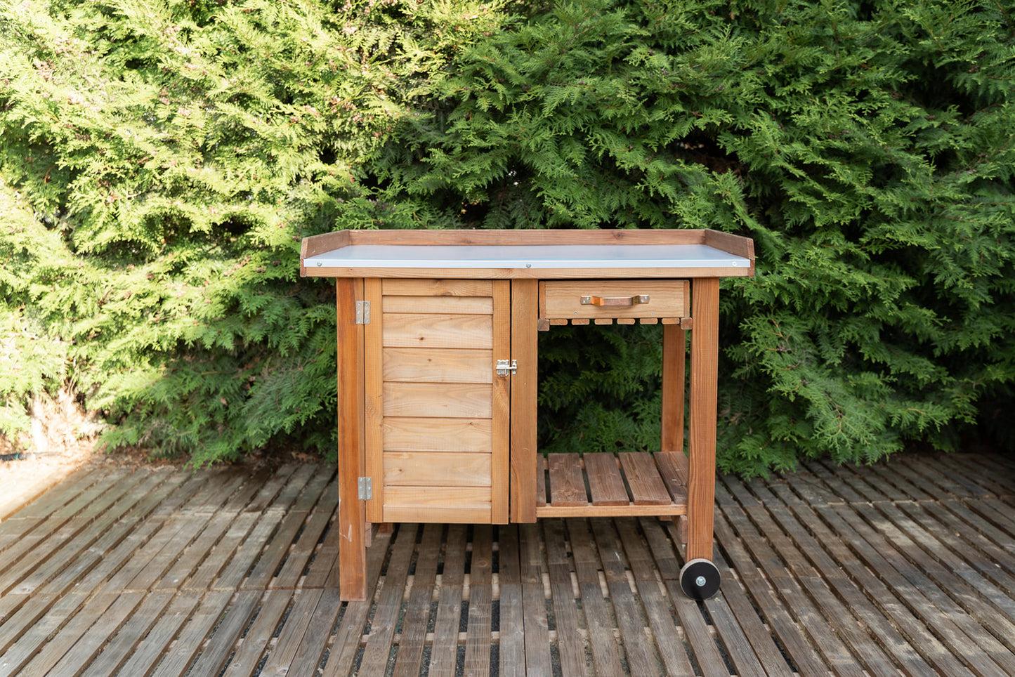 Gardener's Table with Wheels Cabinet and Drawer