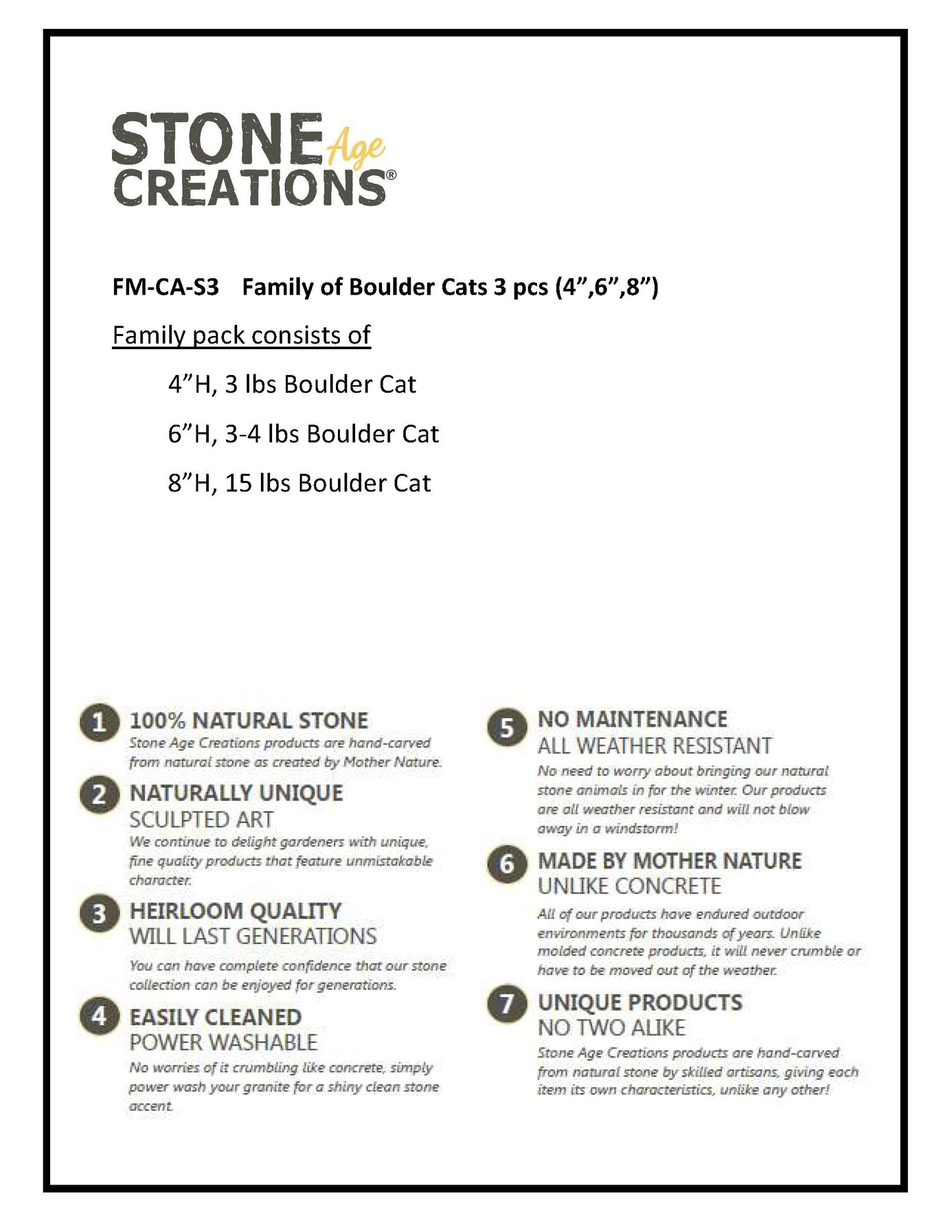 Boulder Cats Family - cute 3 Pcs 4"-6"-8"