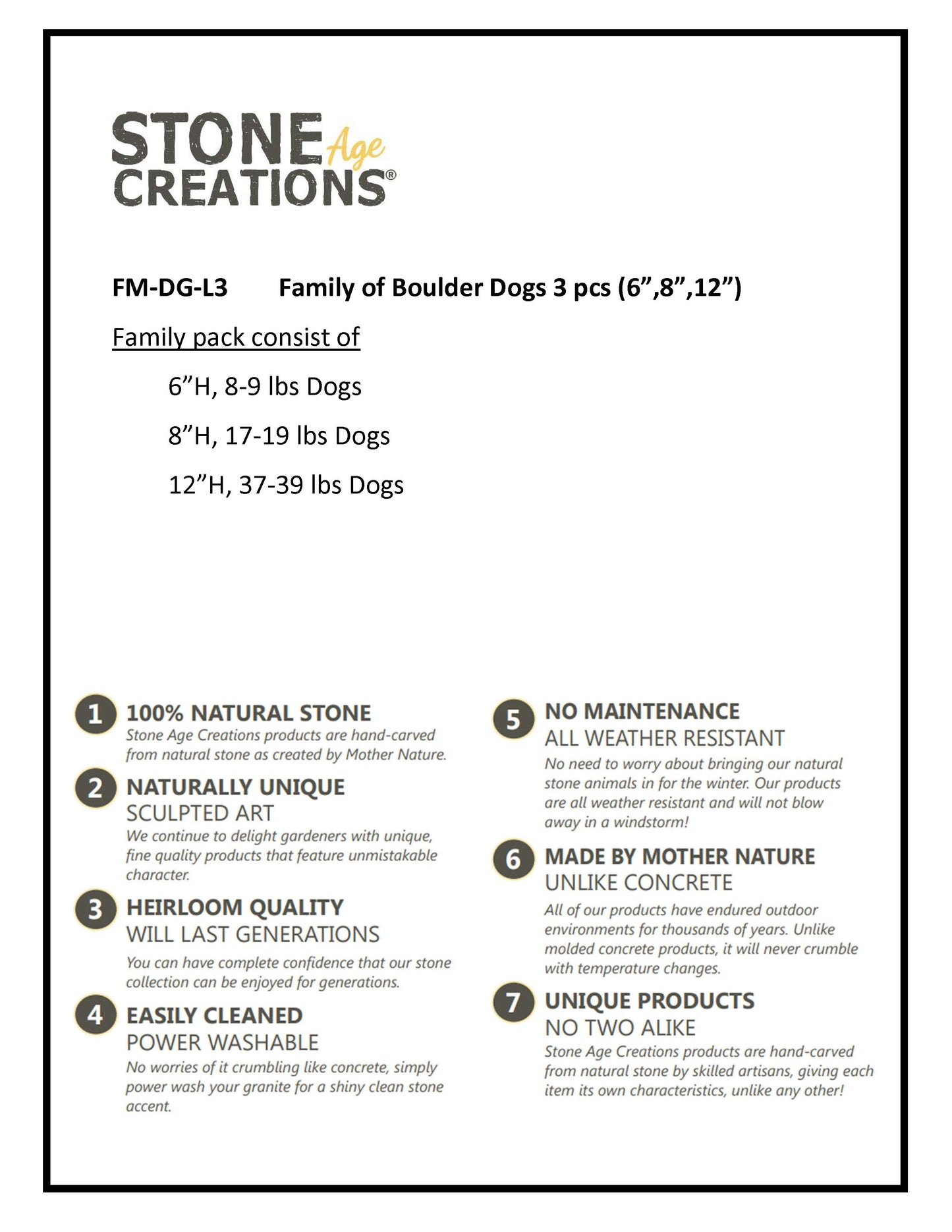 Boulder Dogs Family - large 3 Pcs 6"-8"-12"