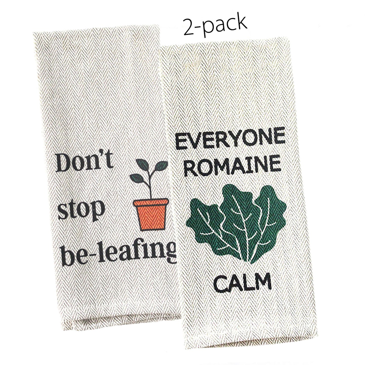 Tea Towel Two Pack - Don't Stop Be-leafing and Everyone Romaine Calm