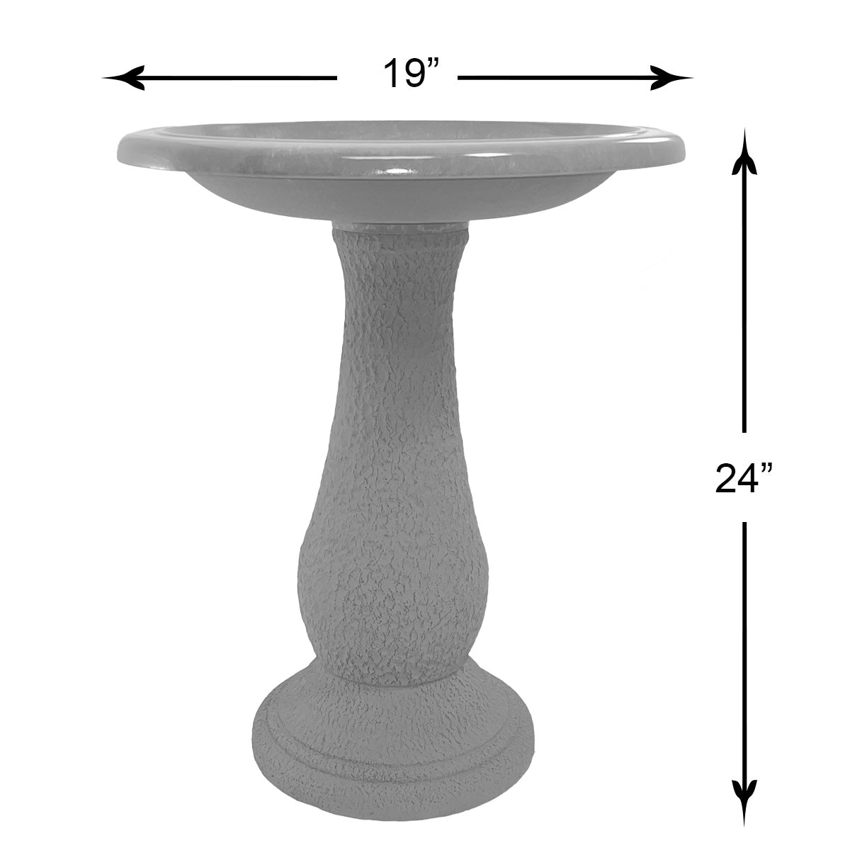 24" Gray Fiber Clay Birdbath