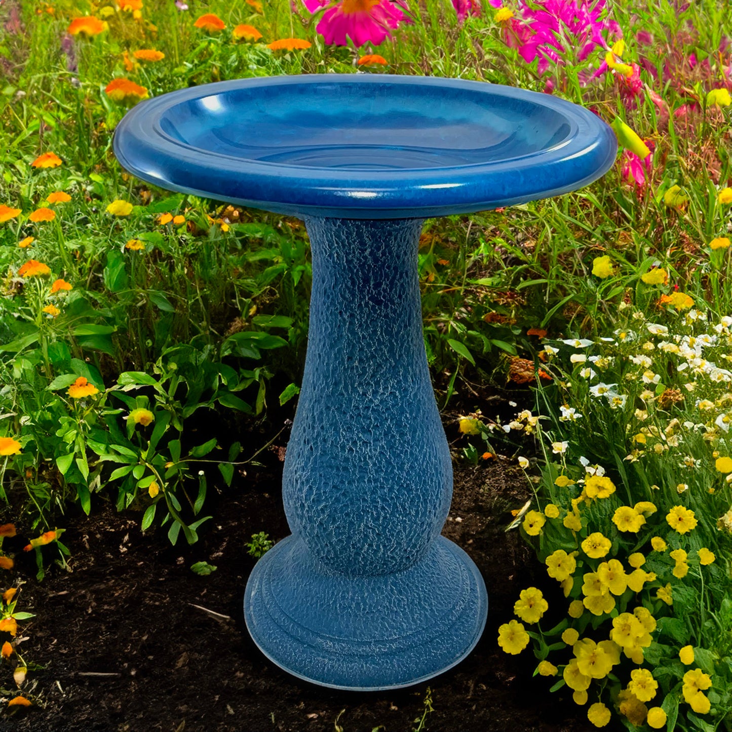 24" Azure Fiber Clay Birdbath