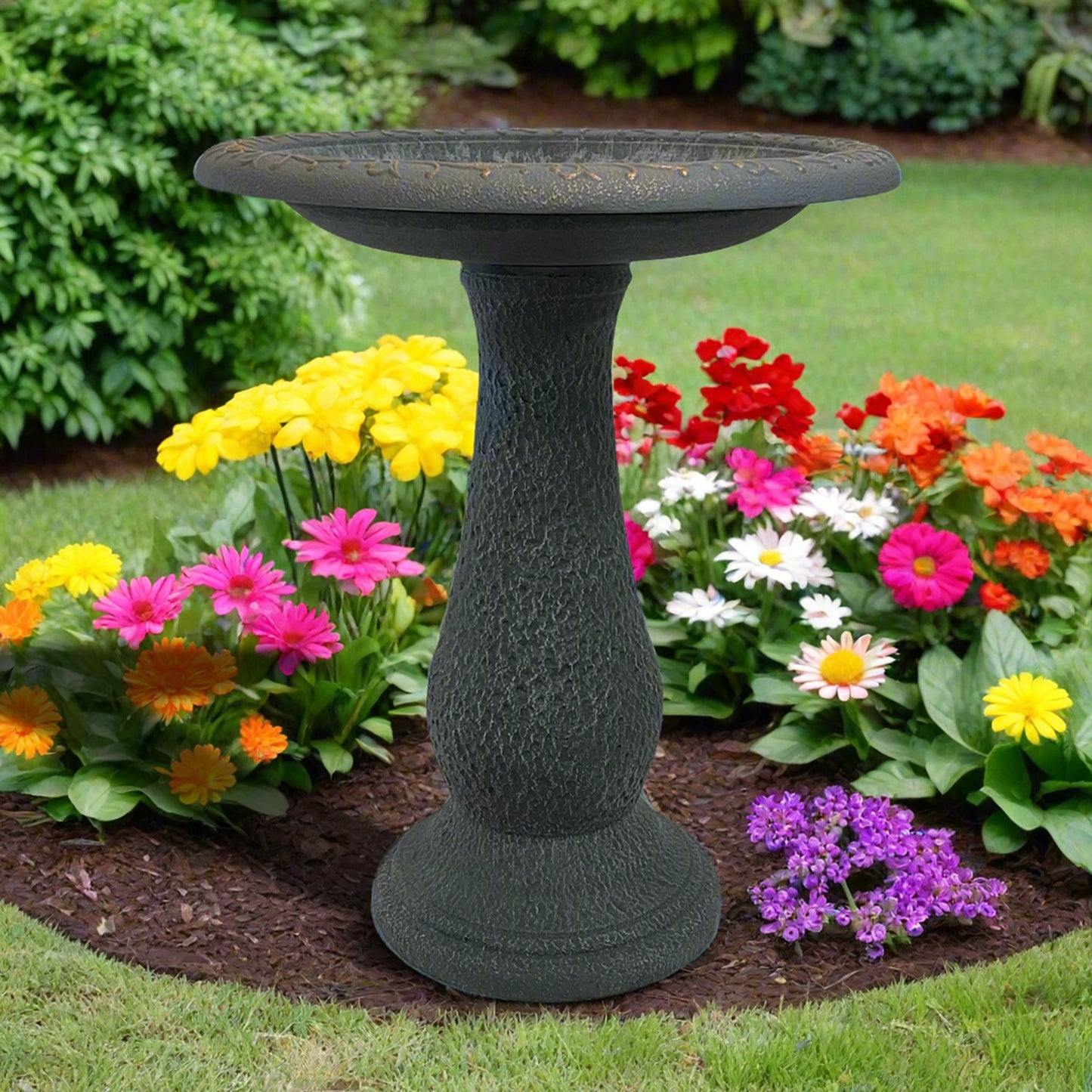 24" Dove Gray Fiber Clay Birdbath