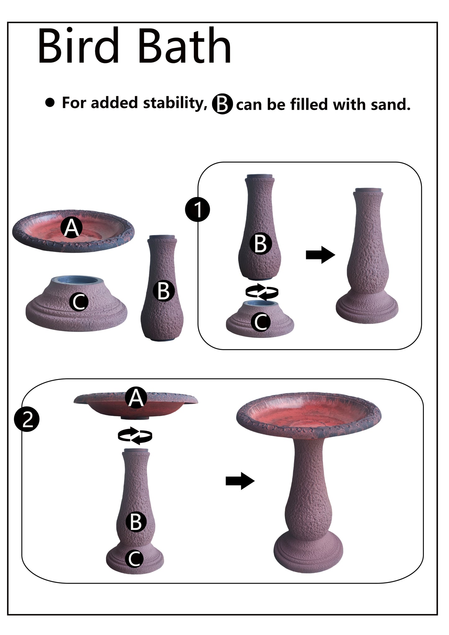 24" Gray Fiber Clay Birdbath