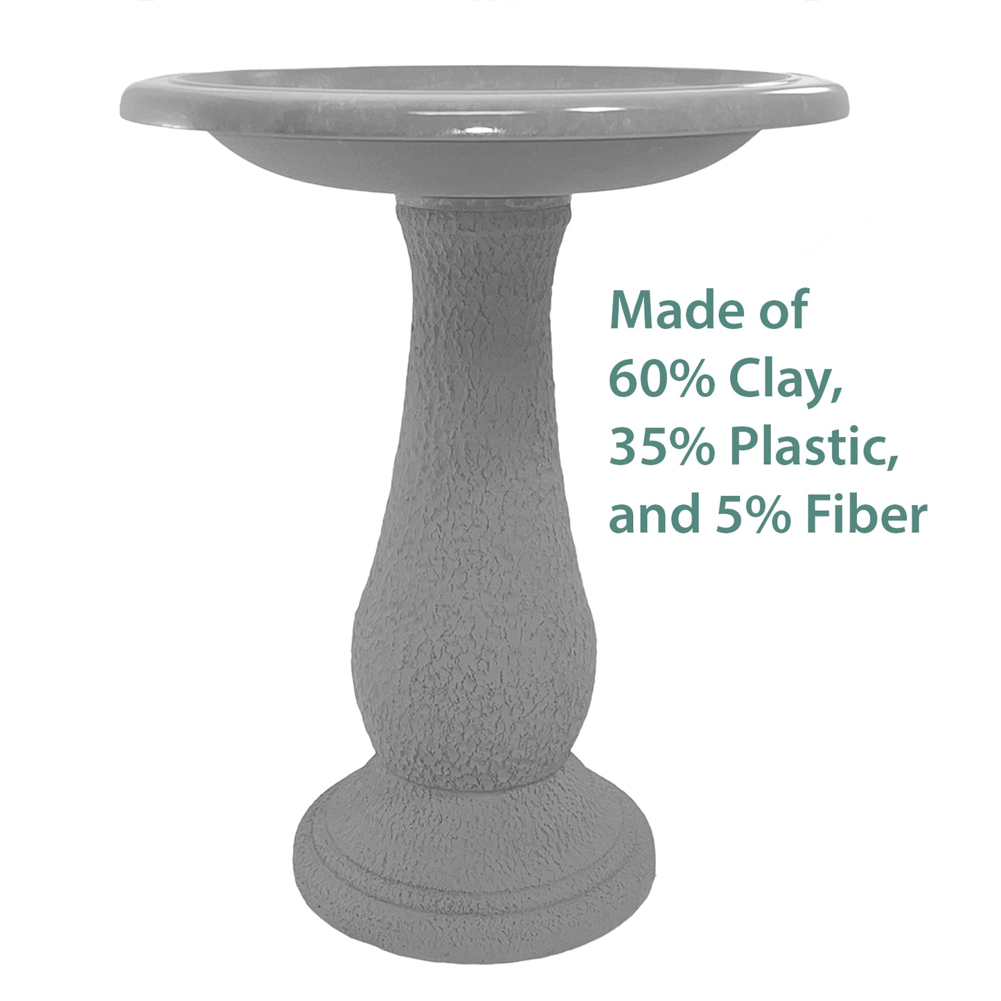 24" Gray Fiber Clay Birdbath