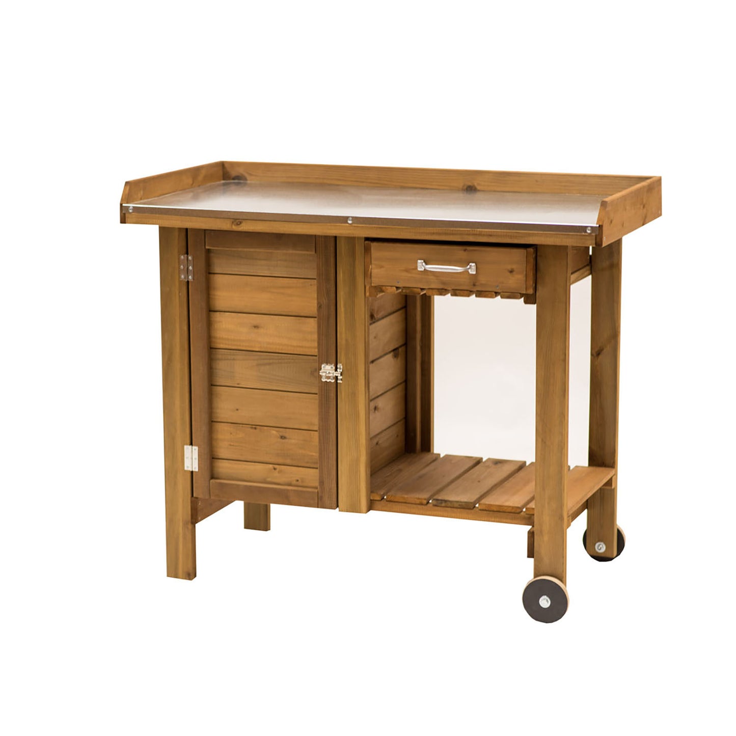 Gardener's Table with Wheels Cabinet and Drawer