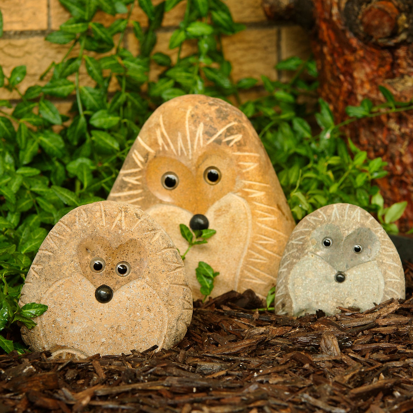 Boulder Standing Hedgehogs Family -  cute 3 Pcs 4"-6"-8"