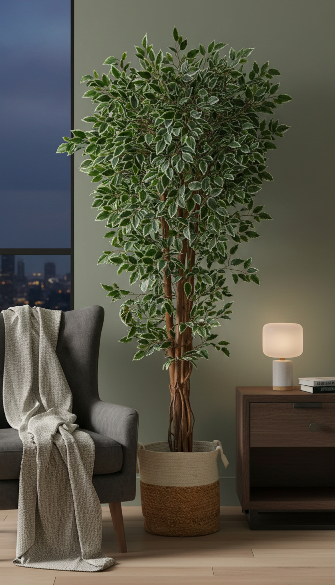 Variegated Ficus Tree in Jute Planter 70”