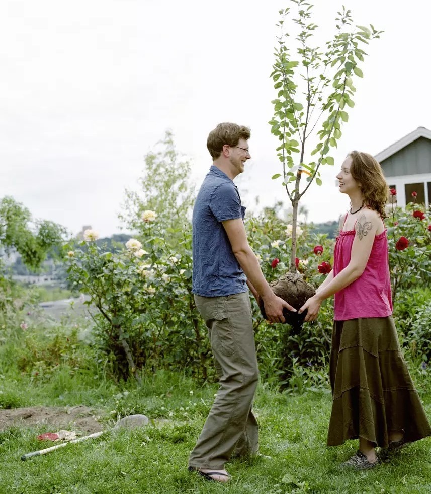 Young Couple planting a tree