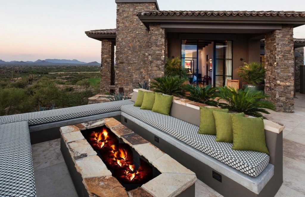 Stunning Backyard patio firepit with a great view