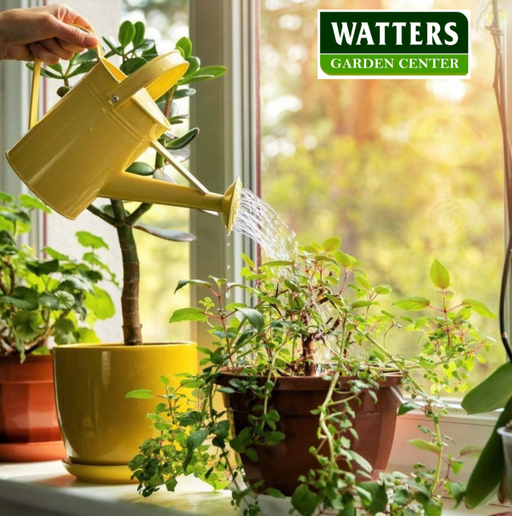 Water Houseplant in windowsill 